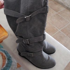 Faux Suede Wide Calf & Foot Wedge Boots